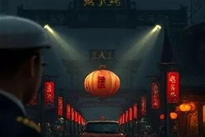 午夜在线视频首屏横版主推画面，夜色中的城市天际线与亮着的放映窗口